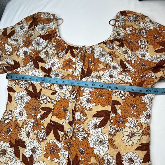 J Crew Zinnia Floral V-Back Linen Mini Dress Camel Brown size 12 NWT - Picture 9 of 15